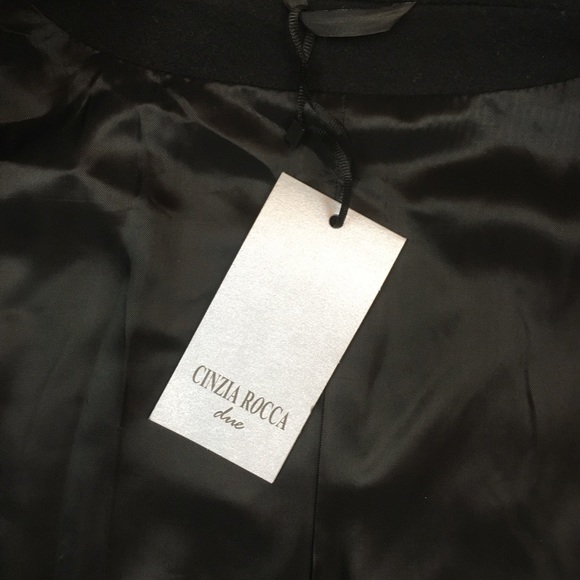 Cinzia Rocca Black Cocoon Pea Coat Wool Cashmere Stand Up Collar Large - Picture 10 of 13